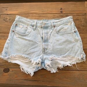 Levi's‎ Light Blue Frayed Denim Shorts